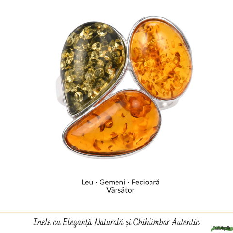 Inel Argint 925 cu Chihlimbar Coniac si Verde Floare – Caldura si Feminitate Naturala [4]