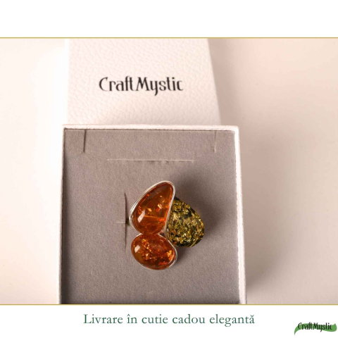 Inel Argint 925 cu Chihlimbar Coniac si Verde Floare – Caldura si Feminitate Naturala [5]