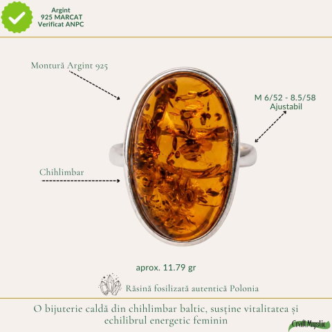 Inel Argint 925 cu Chihlimbar Coniac Oval – Eleganta Calda si Rafinament Natural [3]