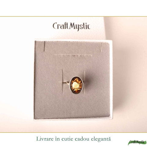Inel Argint 925 cu Chihlimbar Verde Oval si Trandafir sculptat– Eleganta si Energie Naturala [5]