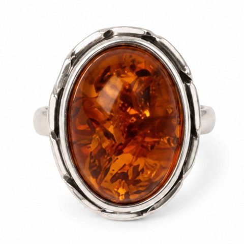 Gemeni - Inel Argint 925 cu Chihlimbar Coniac Oval – Eleganta Calda si Energie Naturala