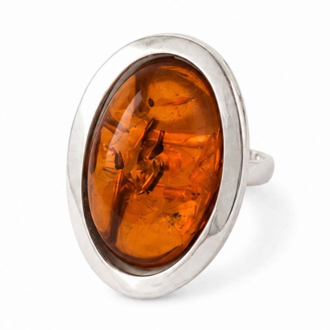 Gemeni - Inel Argint 925 cu Chihlimbar Coniac Oval – Eleganta Calda si Energie Naturala