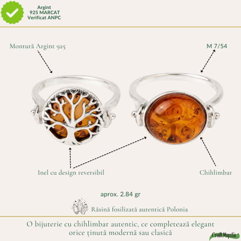 Inel Argint 925 cu Chihlimbar Coniac si Arborele Vietii – Echilibrusi Energie Calda [4]