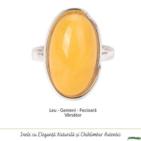 Inel Argint 925 cu Chihlimbar Galben Oval – Eleganta Calda si Energie Pozitiva [4]