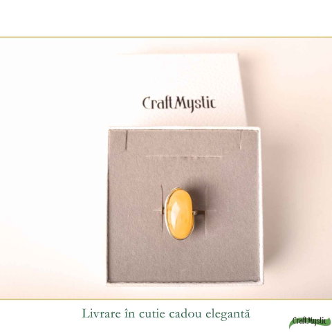 Inel Argint 925 cu Chihlimbar Galben Oval – Eleganta Calda si Energie Pozitiva [5]