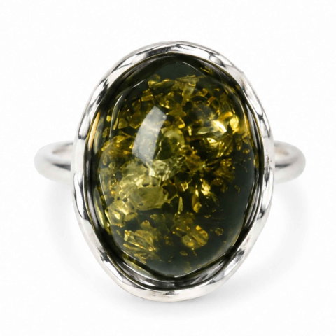 Gemeni - Inel Argint 925 cu Chihlimbar Verde Oval – Eleganta Naturala si Energie Pozitiva