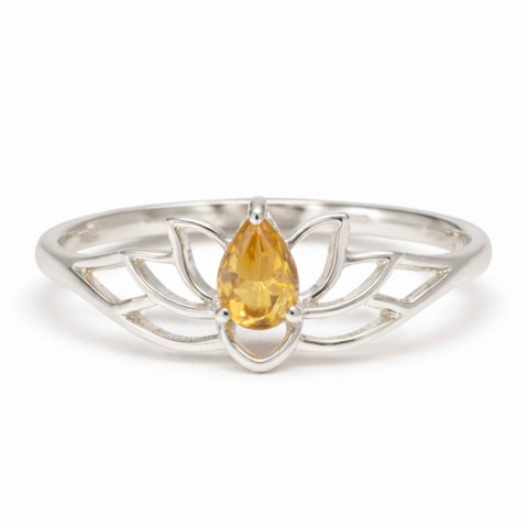 Tip Cristal - Inel argint 925 cu Citrin floare de lotus – prosperitate si energie pozitiva