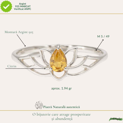 Inel argint 925 cu Citrin floare de lotus – prosperitate si energie pozitiva [3]
