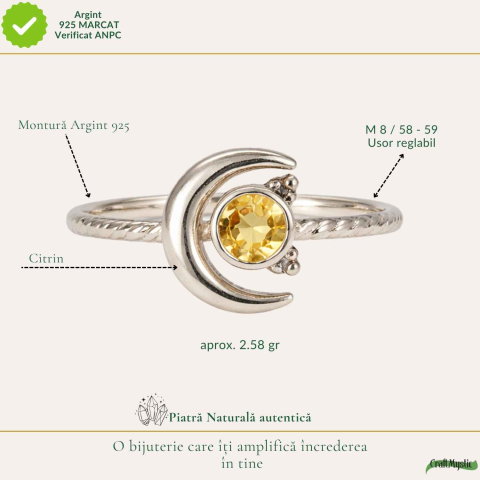 Inel argint 925 cu Citrin semiluna si soare – energie si echilibru interior [3]