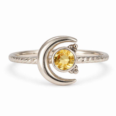 Tip Cristal - Inel argint 925 cu Citrin semiluna si soare – energie si echilibru interior