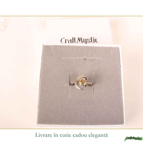 Inel argint 925 cu Citrin semiluna si soare – energie si echilibru interior [5]