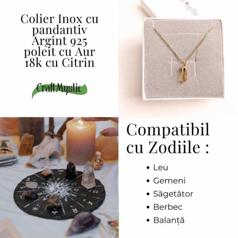 Colier Citrin Turnulet montura argint 925 placat cu aur de18k – Claritate Mentala si Energie Pozitiva [3]