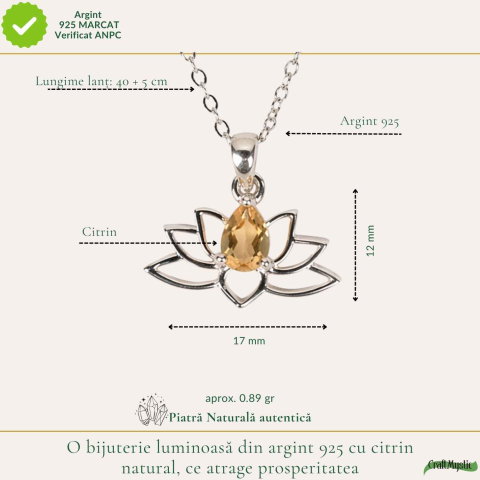 Colier citrin natural lotus argint 925 – energie, optimism si echilibru [3]
