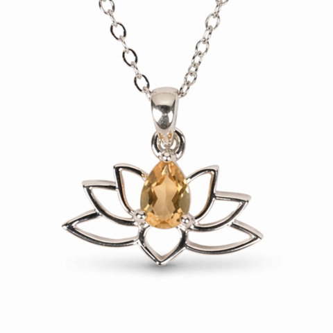 Cristale pe beneficii - Colier citrin natural lotus argint 925 – energie, optimism si echilibru