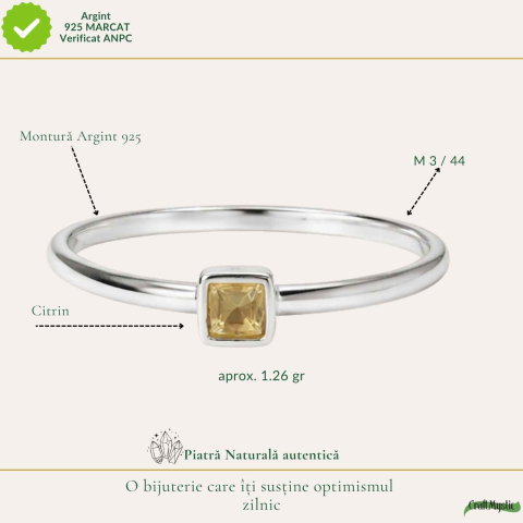Inel argint 925 cu Citrin patrat fatetat – claritate si prosperitate zilnica [3]