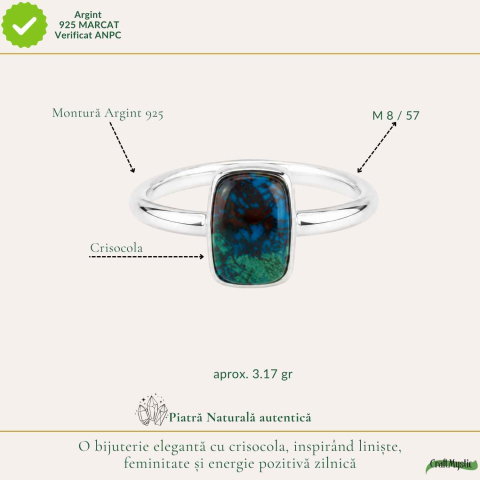 Inel Argint 925 cu Crisocola Dreptunghi – Echilibru si Eleganta Naturala [3]