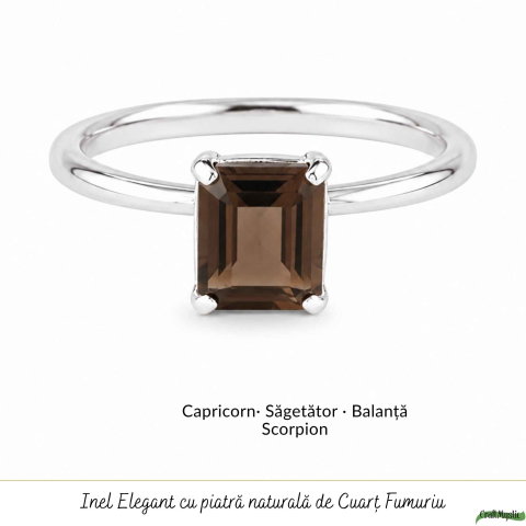 Inel Argint 925 cu Cuart Fumuriu Fatetat Dreptunghi – Protectie si Stabilitate [4]