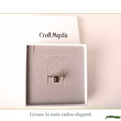 Inel Argint 925 cu Cuart Fumuriu Fatetat Dreptunghi – Protectie si Stabilitate [5]