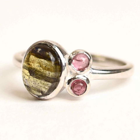 Balanta - Inel argint 925 cu Labradorit si Turmalina Roz – Armonie si Echilibru Emotional