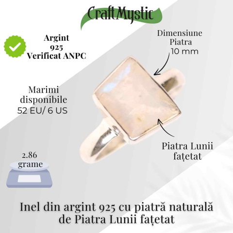 Inel Argint 925 cu Piatra Lunii Fatetata Patrata – Echilibru Emotional si Lumina Interioara [4]