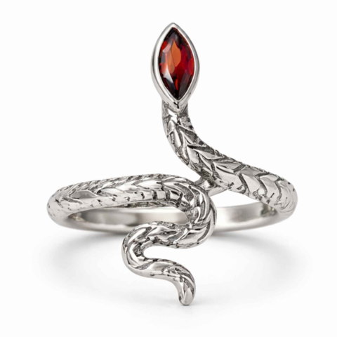 Bijuterii Semiprețioase - Inel Argint 925 cu Granat Sarpe – Protectie, Transformare si Putere