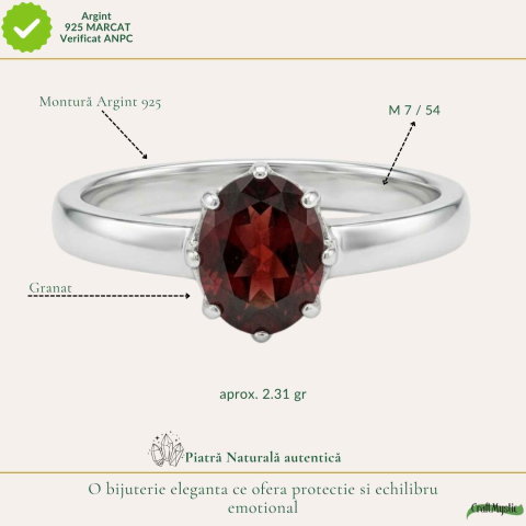 Inel Argint 925 cu Granat fatetat Oval – Incredere, Energie si Eleganta [3]