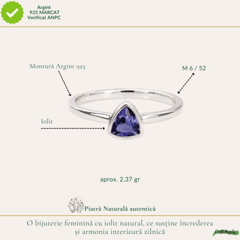 Inel Argint 925 cu Iolit Fatetat Triunghi – Intuitie si Energie Echilibrata [3]
