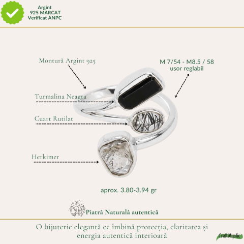 Inel Argint 925 cu Turmalina Neagra, Herkimer si Cuart Rutilat – Protectie si Claritate [3]