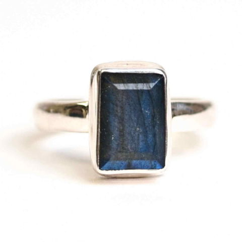 Incredere si Curaj - Inel Argint 925 cu Labradorit fatetat  forma Dreptunghi – Claritate si Protectie