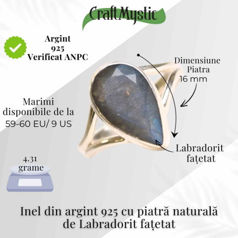 Inel Argint 925 cu Labradorit fatetat froma Lacrima – Vindecare si Intuitie [4]