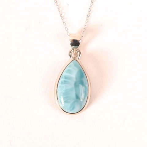 Tip Cristal - Colier Argint 925 cu Larimar in Forma de Lacrima – Liniste si Claritate Interioara