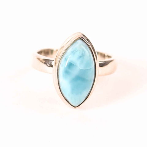Tip Cristal - Inel Argint 925 cu Larimar forma delica Marime 49 (EU) / 5 (US) – Claritate si Protectie Interioara