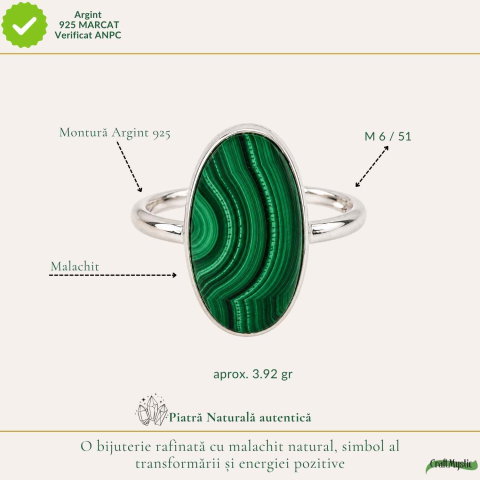 Inel Argint 925 cu Malachit Oval – Protectie si Echilibru Feminin [3]