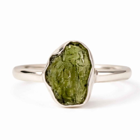 Vindecare Emotionala - Inel Argint 925 cu Moldavit Natural Brut, M6.5/53 – Activare Chakre si Vindecare Energetica