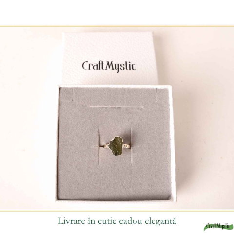 Inel Argint 925 cu Moldavit Natural Brut, M6.5/53 – Activare Chakre si Vindecare Energetica [5]
