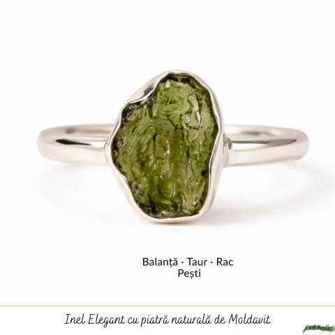 Inel Argint 925 cu Moldavit Natural Brut, M6.5/53 – Activare Chakre si Vindecare Energetica [4]
