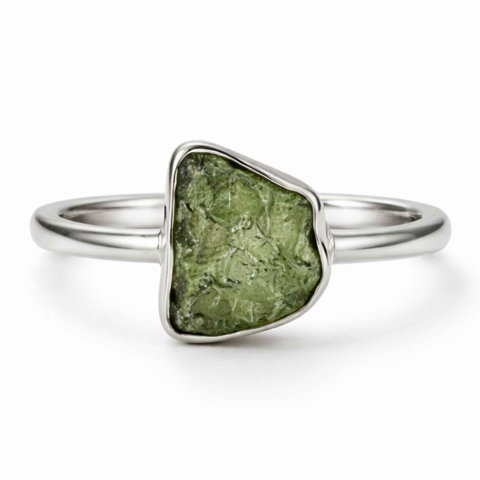 Vindecare Emotionala - Inel din Argint 925 cu Moldavit Natural Brut, M7/54 – Energie Inalta si Aliniere Interioara