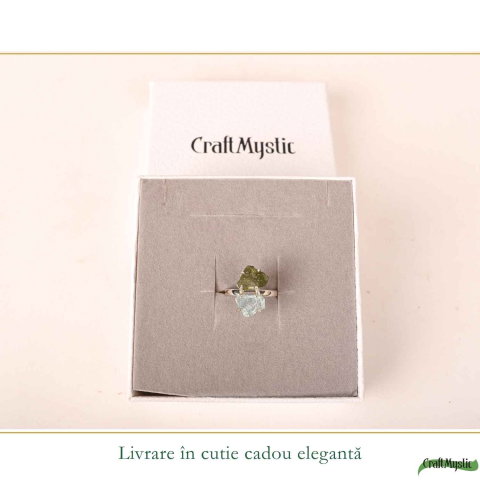 Inel argint 925 cu Moldavit si Acvamarin neuniform, M8/56.5 – transformare si claritate [5]