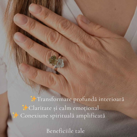 Inel argint 925 cu Moldavit si Acvamarin neuniform, M8/56.5 – transformare si claritate [2]