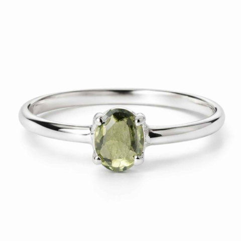 Bijuterii Semiprețioase - Inel Argint 925 cu Moldavit Fatetat Oval – Claritate si Transformare