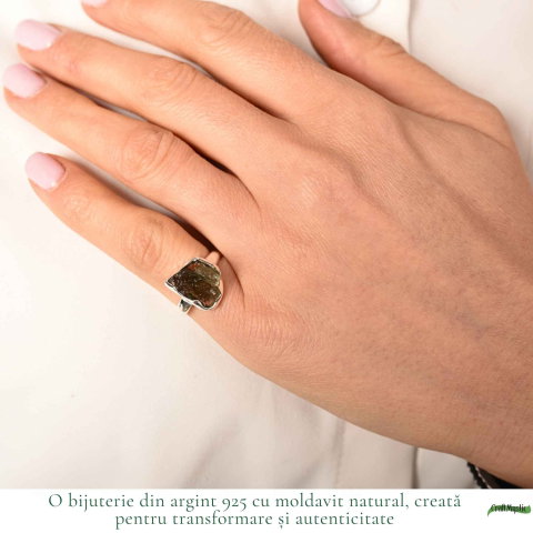 Inel Argint 925 cu Moldavit Natural, M5/49 – Energie Cosmica si Transformare Spirituala [1]