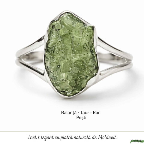 Inel din Argint 925 cu Piatra Naturala Moldavit, M8/57 – Protectie si Evolutie Interioara [4]