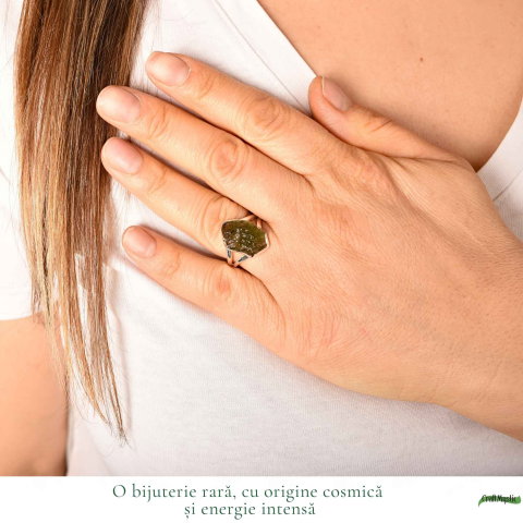 Inel din Argint 925 cu Piatra Naturala Moldavit, M8/57 – Protectie si Evolutie Interioara [1]