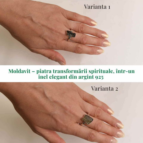 Inel argint 925 cu Moldavit natural brut – Bijuterie rara, energie cosmica [2]