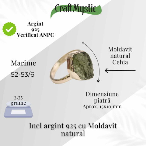 Inel argint 925 cu Moldavit natural brut Marime 53-54 (EU) / 7 (US) – Piatra transformarii spirituale [7]