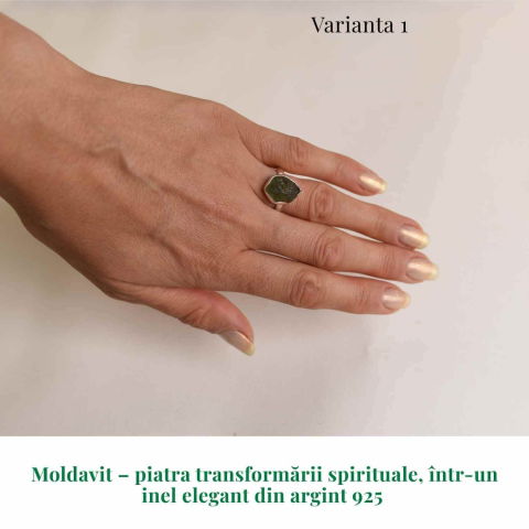 Inel argint 925 cu Moldavit natural brut Marime 53-54 (EU) / 7 (US) – Piatra transformarii spirituale [1]