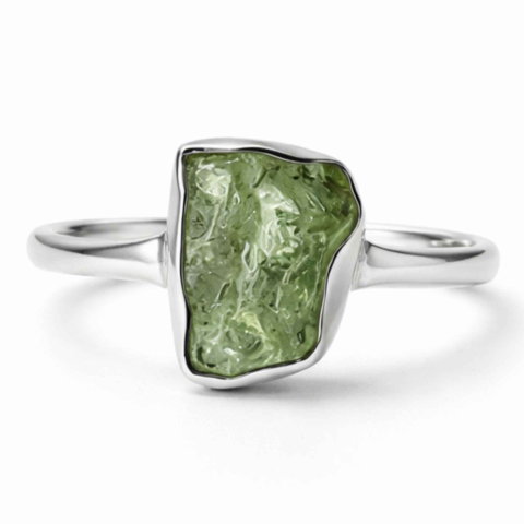 Vindecare Emotionala - Inel din Argint 925 cu Moldavit Verde, M9/59 – Piatra Transformarii si Vindecarii Profunde