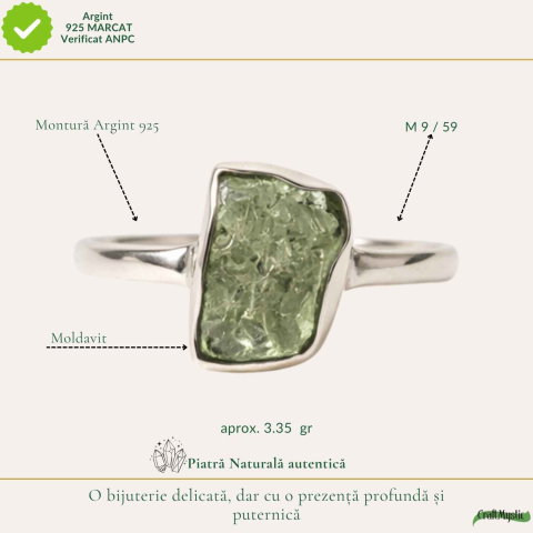 Inel din Argint 925 cu Moldavit Verde, M9/59 – Piatra Transformarii si Vindecarii Profunde [3]