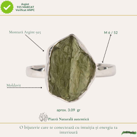Inel Argint 925 cu Moldavit Autentic, M6/52 – Energie Puternica si Crestere Spirituala [3]