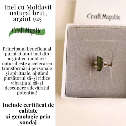 Inel argint 925 cu Moldavit natural brut – Bijuterie rara, talisman cosmic [4]